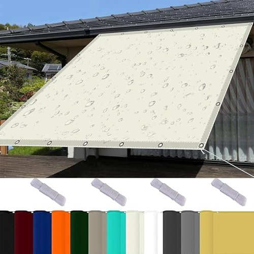 Toldo Sombra Rectangular 2.8 x 9.5 m Resistente Al Agua con Ojales y Cuerdas Rayos UV HDPE Toldos Vela Baratos Vela Toldos para Aire Libre Piscina, Blanquecino