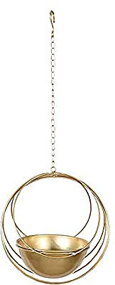 Maceta colgante de metal, soporte de flores para colgar en la pared del balcón, cesta colgante de techo con cadena de hierro para decoración interior y exterior, color dorado