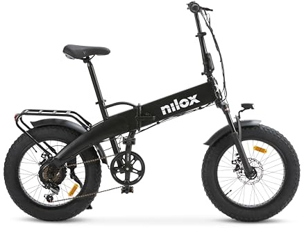 Nilox X10 E-Bike, faltbares Elektrofahrrad, bis zu 70 km Reichweite, max. 25 km/h, 36 V 250 W Motor, herausnehmbarer 36 V – 13 Ah Akku, Fat-Reifen 20 x 4, Shimano 6-Gang-Schaltung, Schwarz
