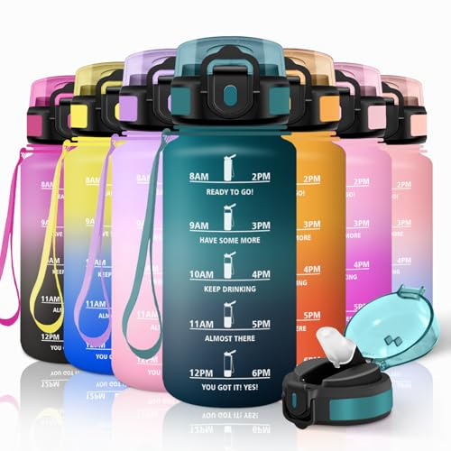 Motswedi Borraccia Bambini, 500ml con Filtro, Borraccia Motivazionale, a Prova di Perdite, Bottiglia Acqua, Riutilizzabile, Borracce Bambini per Capretti, Adulto, Palestra, Yoga, Verde Scuro & Grigio