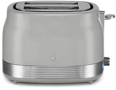 Swan ST19028GRY Retro 2 Slice Toaster with 6 Browning Levels for Toast, Bagels, Breakfast Muffins, Defrost/Reheat/Cancel, Hidden Cord Storage, Non-Slip Feet, 930W, Grey