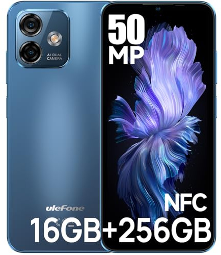 Ulefone Note 16 Pro Smartphone ohne vertrag 256GB, 50MP Kamera 16GB RAM Octa Core Android 13 Handy 6,52 Zoll Bildschirm 4400mAh, 4G Dual SIM Handy Fingerabdruck Face ID GPS OTG 2 Jahre Garantie - Blau