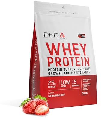 PhD Nutrition Whey Protein en poudre 500g Fraise – Poudre de protéines riche en protéines avec 25g de protéines par portion, Informed Protein, enrichie en cultures bien tolérées