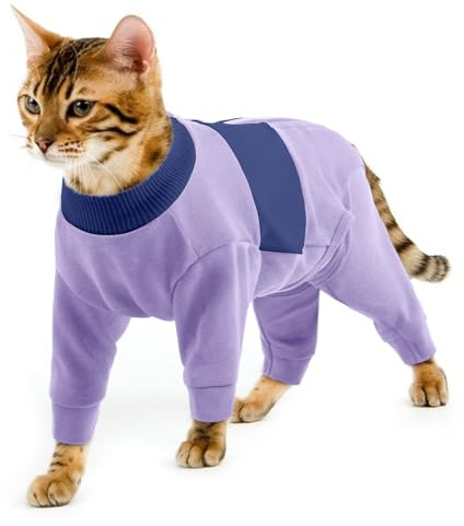 Katzen Jacke, Katzenanzug Nach Op Body Operation Warmer Katzenanzug Katzenbody mit Langen Beinen Op Hemden Lecken Von Wunden Verhindern(Lila, L)