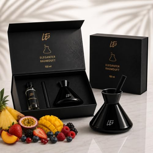 LE7 Reed Diffuser | Luxus Raumduft mit Stäbchen | 150ml Hochwertiges Duftöl & Edle Geschenkverpackung | Eleganter Raumduftspender für Wohnräume, Büro & Badezimmer (Früchtetraum)
