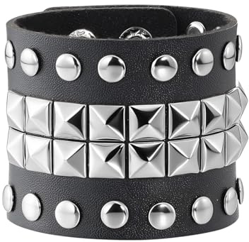 Eigso Pirat Armband Punk Biker Gothic PU Lederarmband mit Nieten Ketten für Damen Herren verstellbar