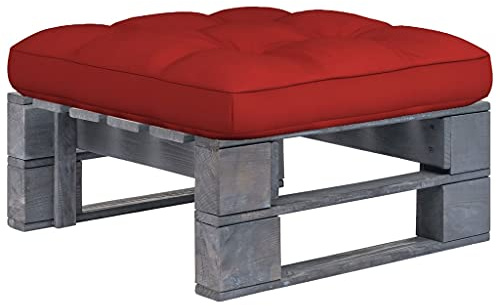 Teenpull Garten Outdoor Ottomane aus imprägniertem Kiefernholz, 60x60x25 cm, mit rotem Kissen, vielseitiger Palettenhocker für Terrasse, Balkon, Wohnzimmer, langlebig & witterungsbeständig