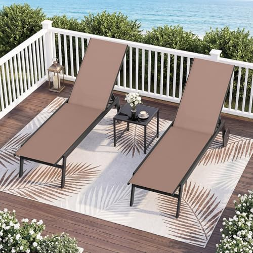 GOPLUS Sonnenliege mit Rollen, Gartenliege wetterfest mit Verstellbarer Rückenlehne, 5 Positionen & rutschfesten Füßen, Liegestuhl Outdoor aus atmungsaktivem Stoff für Garten & Balkon (Braun,1)