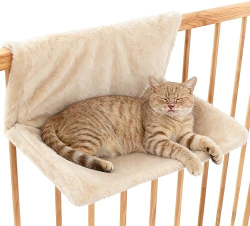 XJJAUGKLY Heating Cat Bed, Radiator Bed for Cats with Soft Plush, Cat Heating Lounger, Cat Hammock for Heaters, Cat Bed Heating and Cat Hammock for All Standard Radiators (Beige)