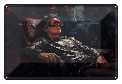 Wallario Blechschild Wandbild aus Metall Cyberpunk-Trance - 20 x 30 cm in Premium-Qualität: Brillante Farben