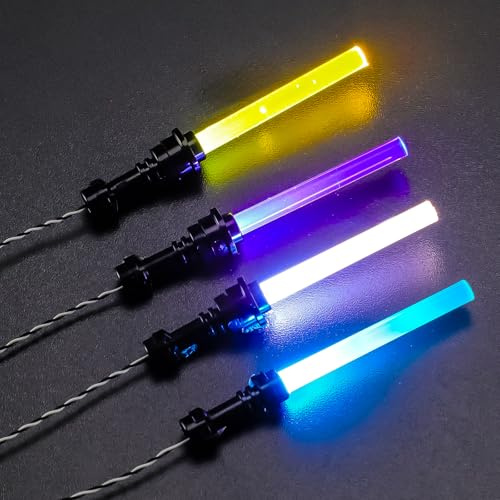 BRIKSMAX 4‑Farben LED‑Lichtschwert Lichtkit für LEGO Star Wars Minifiguren, 30 cm Kabel mit 15/30/50 cm modularen Erweiterungen, mehrfarbige Beleuchtung für Vitrinen & Schreibtische (ohne Minifigur)