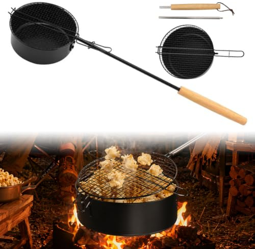 DASIAUTOEM Popcorn Maker Lagerfeuer Kohlenstoffstahl Popcornmaschine,55.4x40.8x46.5cm Antihaft Outdoor Popcorn-Pfanne,Edelstahltopf, mit Hitzebeständigem Sicherheitsgriff, für Feuerstelle Camping Gri