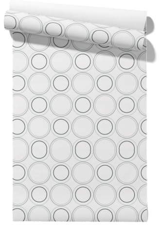 Claccis Colla Per Carta da Parati Tnt Tessuto Non 3D Cerchio Semplice Fresco Pvc Adesiva Muro Camera Letto In Bianco Nero Carta Impermeabile Staccare Incollare Armadietti 45x500cm