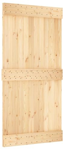 Porta Scorrevole 100x210 cm Legno Pino Naturale | Binario Acciaio Verniciato, Meccanismo Superiore, Design Salvaspazio, Kit Completo