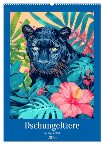 Dschungeltiere im Pop-Art Stil (Wandkalender 2025 DIN A2 hoch), CALVENDO Monatskalender: Exotische Bewohner des Dschungels (CALVENDO Tiere)