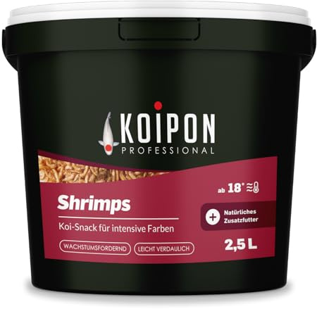 KOIPON Shrimps 2,5 L getrocknet, Süßwassergarnelen-Naturfutter für Koi | Getrocknete Süßwassergarnelen als Naturfutter & Leckerli – proteinreiche Ergänzung zum Koifutter für Koi & Goldfische