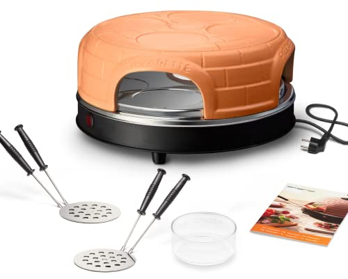 Emerio Pizzaofen, PIZZARETTE das Original, handgemachte Terracotta Tonhaube, neues PRE-BAKE Design, für Mini-Pizza, echter Familien-Spaß für 4 Personen, PO-115847.1