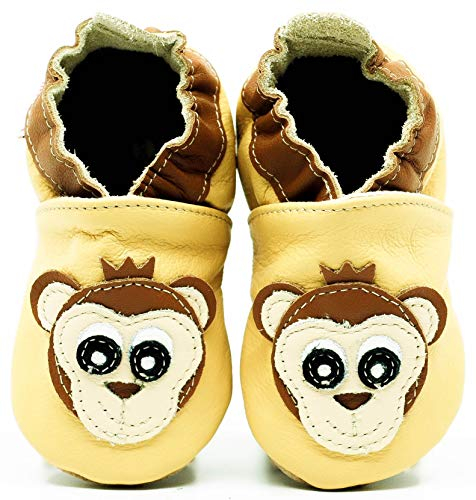 (Affe, 37 EU) Lederpuschen Lederpatschen Lederschuhe Kinder Hausschuhe Kinderschuhe Kinderhausschuhe weiche Leder Krabbelschuhe Junge Mädchen Kleinkind Lederhausschuhe Puschen Lauflernschuhe