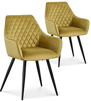 INTENSE DECO Lot de 2 chaises Victoria en Velours Jaune Moutarde Pieds Noir