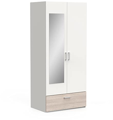 habeig Kleiderschrank, #4301, Kommode, Schrank, Holz, Dielenschrank, Schuhregal, Flurschrank, NEU, 198x89x57cm HxBxT (Weiß/Natur)