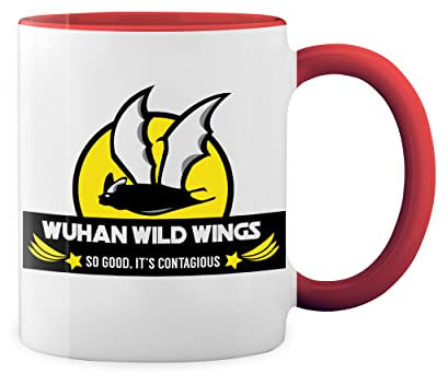 Fun Wuhan Wild Wings Bat Team Weiße Tasse Mug mit roten Felgen und Griff