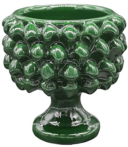 sicilia bedda - Mezza Pigna Siciliana in Ceramica di CALTAGIRONE - Realizzata Interamente a Mano - Vaso Porta Fiori - Ogni Realizzazione è Unica per Voi (Diametro 10, Verde)