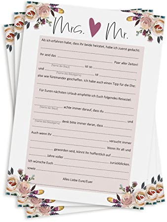 25 x Karten Boho für Hochzeitsspiel LÜCKENTEXT Gästebuch Karten