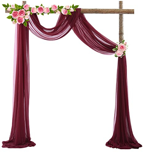 ZOYIEP Traubogen Querbehang Freihanddeko Voile, Gardinen Hochzeitsbogen Himmelbett Vorhänge Gardine für Wohnzimmer Fenster Deko,70x550cm (Weinrot)