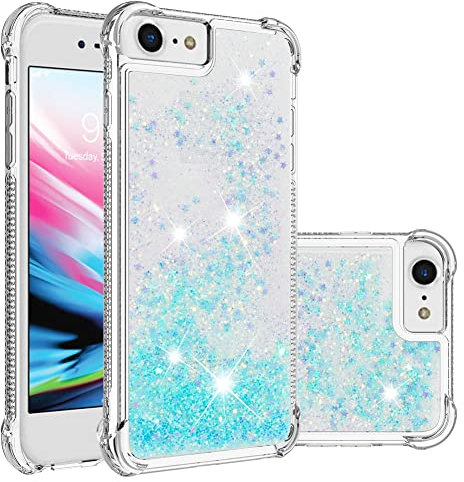 IMEIKONST Compatible with iPhone 8/7 Glitter Case, Liquid Sparkle Quicksand Clear Transparent Sequin Girls Slim TPU Bumper Silicone Shockproof Cover for iPhone 6S / 6. Star Blue YBW