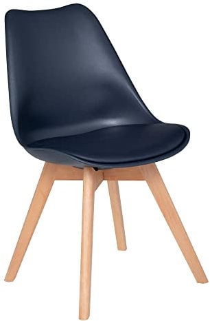 Atmosphera Créateur d'Intérieur - Chaise Baya Encre - Plastique et Hêtre - Salle à Manger, Cuisine, Bureau, Salon - Confortable Coussin Intégré