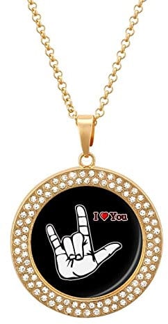 Sign Language I Love You Diamond Necklace Alloy Cute Pendants Necklace Dainty Jewelry Gift for Women Golden-style