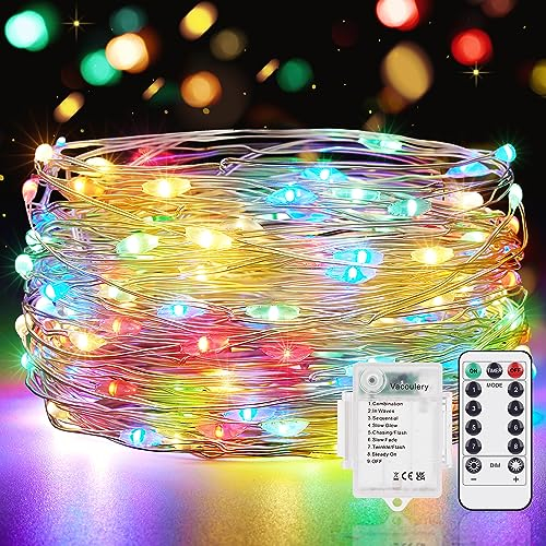LED Lichterkette Batterie Bunt, 1 Stück 100 LED Lichterkette 10M Timer Lichterkette Draht 8 Programm Wasserdichte Kupferdraht Lichterkette für Zimmer Party Weihnachten Halloween Deko