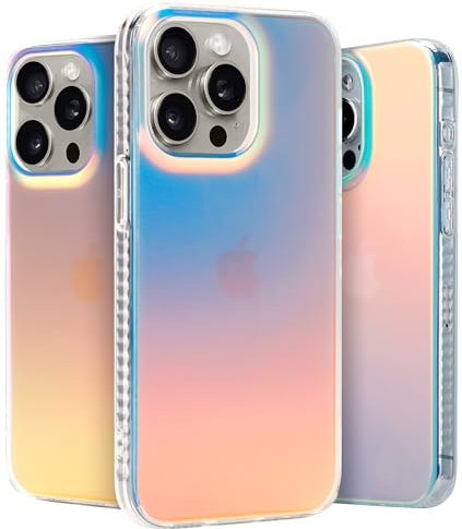 LONLI Hue - Custodia per iPhone 15 Pro Max - Custodia per telefono arcobaleno iridescente con [4 angoli imbottiti con airbag] - Cover antiurto carina, unica ed estetica, per donne e ragazze (2023)