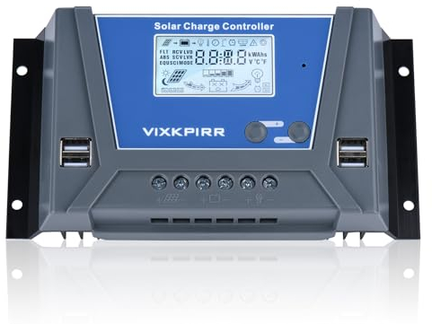 VIXKPIRR 30A Solar Laderegler 12V 24V 36V 48V Solarregler, PWM 30A Solarladeregler mit Temperatursensor LCD Anzeige und 4 USB Ports,Geeignet Multi 12V 24V 36V 48V Blei Batterien und Lithium Batterien