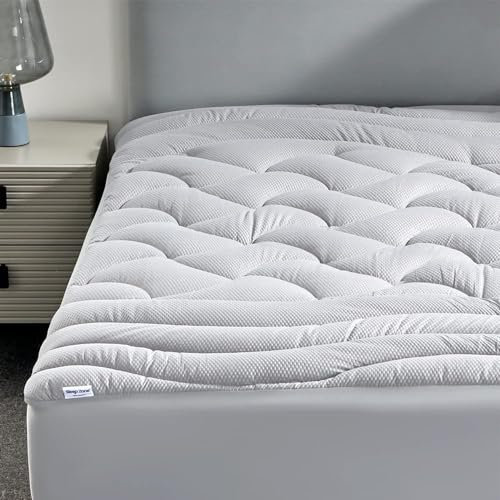 Sleep Zone Cooling Queen Matratzenauflage für Einzelbett, Gesteppte Premium-Matratzenauflage, Matratzenschoner, maschinenwaschbar, langlebig, Tiefe Tasche, 20,3–53,3 cm (Silbergrau, Queen)