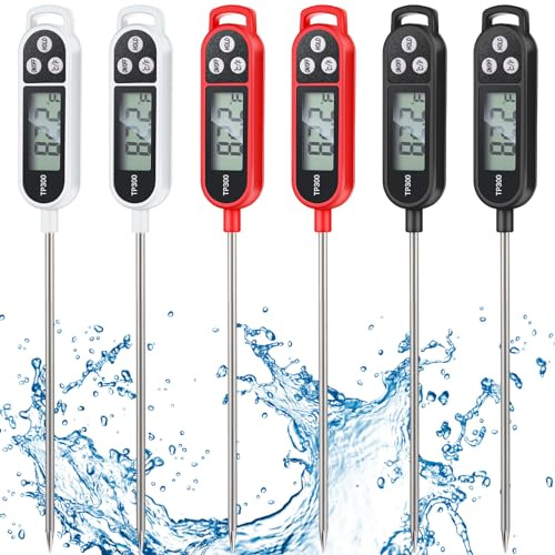 Copkim 6 Pcs Instant Read Meat Thermometer Long Probe,Black, White, Red