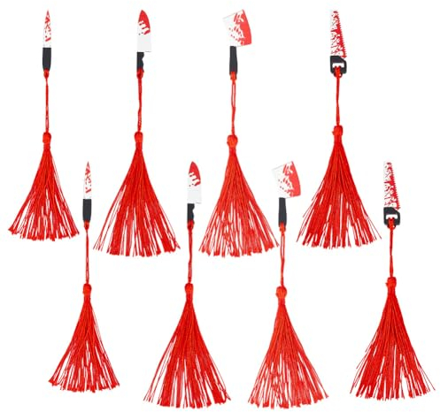 GOMAKERER 8 Pcs 4 Styles Blood Splatter Dagger Bookmarks, Halloween Theme Bookmark Tassels Acrylic Pendant Bookmark Cleaver Chainsaws Saw Bookmarks for Crafts Book Lover Jewelry Making