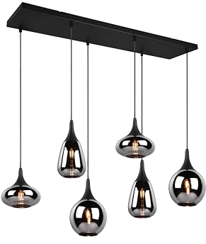 lightling Ludmila Pendelleuchte, 6-flammige Händeleuchte, Ø Schirme 14/18/19.5 cm, Höhe: verstellbar bis 150 cm, Breite: 93 cm, schwarz matt, Metall, exkl. 6 x E14, max: 40W