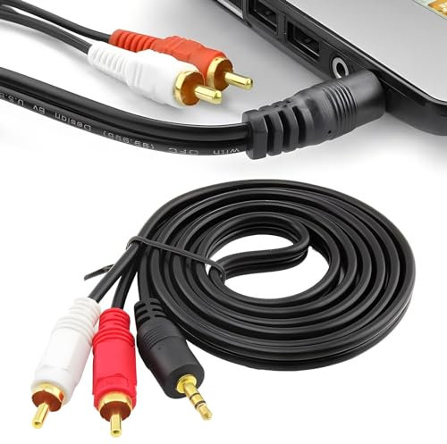 RCA to 3.5mm Aux Cable, 1.5m Phono to 3.5mm Headphone Jack Adaptor RCA Cables Gold-Plated Aux Audio Splitter, Red and White Aux Cable, Hi-Fi Speaker Car Amplifier, TV Phone Laptop Mixer DVD Controller