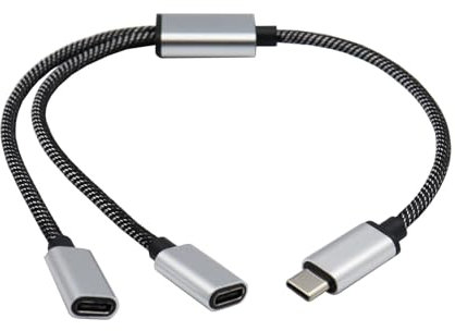 Kodbww Adaptateur répartiteur USB C mâle vers double USB C femelle - Câble d'extension pour chargement et transfert de données - Nylon + alliage d'aluminium