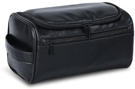 BUTISHIYU Trousse de Toilette Homme,Accessoires de Toilette Sac de Rasage,Organisateur de Voyage en Cuir, Sac Rangement Cosmétique Imperméable pour Voyage Gym Business et Vacance,Noir