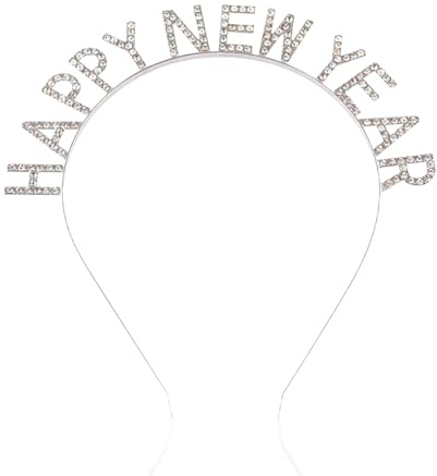 Serre-tête « Happy New Year » avec strass, bandeau à paillettes, fournitures de fête du Nouvel An, vacances, feux d'artifice, accessoires de Nouvel An pour femme, fête de Noël (argent, taille unique)