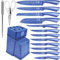 XYJ Set de couteaux de cuisine avec support, bloc à couteaux, set de couteaux de chef japonais professionnels en acier inoxydable, couteaux à steak, couleur bleue