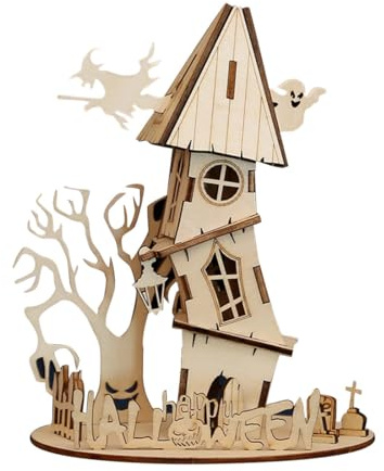 MetaHrystynx Holz Halloween Haus Puzzles, DIY handgefertigte 3D Holzmontage-Kits für Erwachsene, perfekte Dekoration für Halloween, 33 Teile.