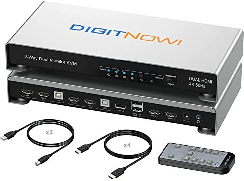KVM Switch 2 Monitor 2 Computer 4K @60Hz Dual Monitor KVM Switch HDMI 2 Porte Display esteso, Audio e Microfono, Emulatori EDID, Hotkey & Remote & Pulsante Switch, con cavi di ingresso
