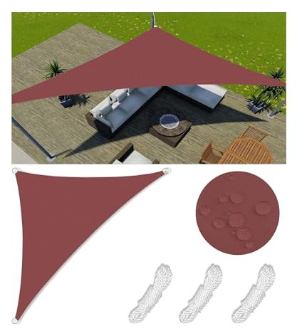 Vela Ombreggiante Impermeabile Tenda da Sole per Esterno Vele Ombreggianti Triangolo Telo Parasole con Fune e Anello D Protezione UV Tenda a Vela per Giardino Balcone Terrazza 7x7x9.9M