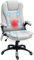 HOMCOM 6-Point Massage Office Chair with Seat Heated for Home Office, PU Leather High Back Executive Desk Chair with Adjustable Height and 360° Swivel for Work Study, Light Grey