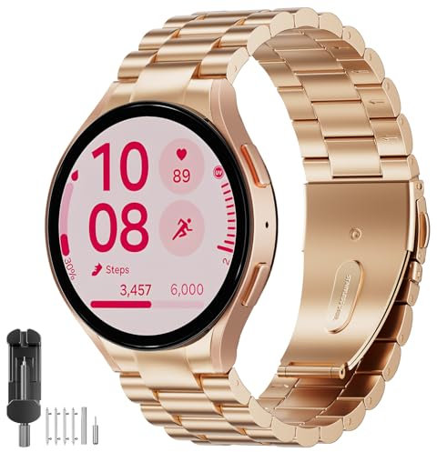 SUNDAREE No Gap Correa Compatible con Samsung Galaxy Watch FE 40MM/Watch 5 4 40MM, Mujer Metálica Acero Reloj Pulsera Smartwatch Band para Galaxy 7/6/5/4 Classic 47MM 46MM 45MM 44MM 43MM 42MM,Oro Rosa