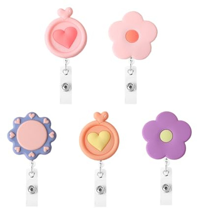 Lot de 5 pinces à badges rétractables, porte-badge mignon, porte-badge réutilisable, accessoires pour badges d'identification