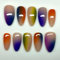 GlamRays 24 pièces Rosa, faux ongles amande taille moyenne avec dégradé arc-en-ciel, motifs en relief, ongles en acrylique, couleurs mixtes, ombre, couverture complète, ongles adhésifs